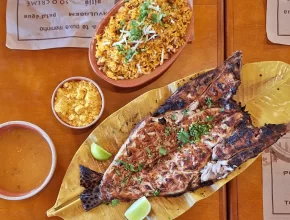 Pescados na Brasa, Rio de Janeiro, Riachuelo, boteco, frutos do mar, comida paraense, culinária paraense, comida amazônica, peixe de rio, bom e barato, Sabor do Pará, espeto de peixe, pirarucoalho no espeto, boteco paraense, comida brasileira, pintado grelhado, baião de dois, pirão de peixe